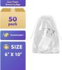 Pack of 50 Clear Drawstring Bags 6 x 10. Double Cotton Drawstrings Polyethylene Bags 6x10. Thickness 2 mil. Plastic Bags for Packing and Storing. Idea